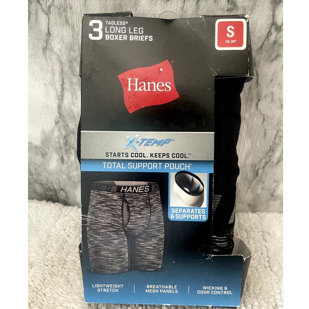 Mens 3-Pack Hanes X-Temp Support Pouch Tagless Boxer Briefs Regular Length Small